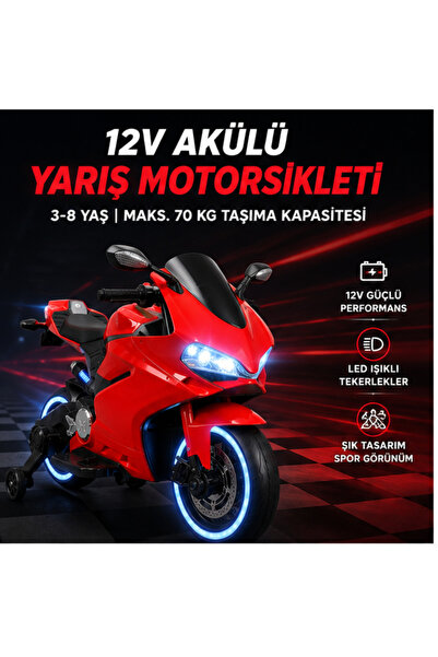 LRS STORE Premium 12V Akülü Çocuk Yarış Motorsikleti Cool Wheel | 70 KG Taşım...