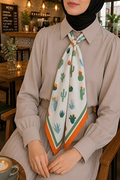 İmajButik Eșarfă portocalie cu model de cactus