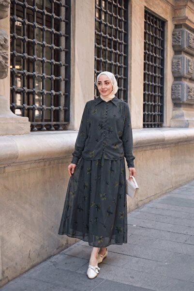 LOCCO بدلة نسائية منقوشة بألوان مائية باللون الرمادي