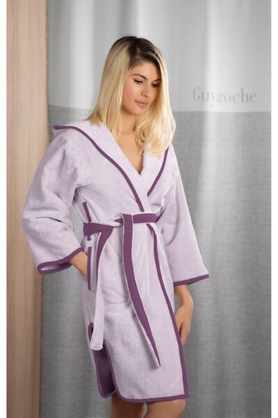 Guy Laroche Μπουρνούζι new Comfy Lilac Large με Κουκούλα Small 60% Cotton - 4...
