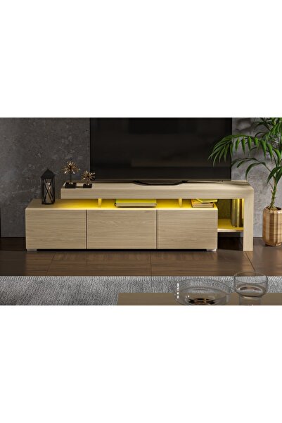 Vivense LUMA LED IŞIKLI TV ÜNİTESİ KONSOL, AÇIK MEŞE DESEN, 192 CM