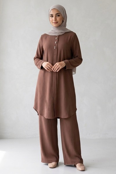 TOFİSA Riz Tunik Pantolon İkili Takım Kahve - 2129-KAHVE