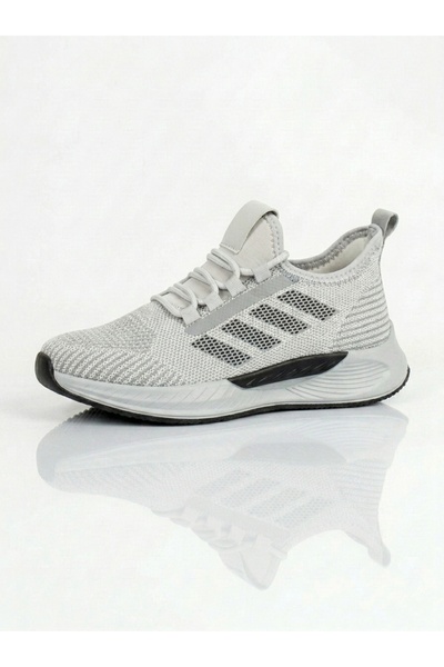 VELLINA Women's Gray Lace-Up Mesh Knitwear Light Sole Style Sneaker Daily Walking Sports Shoes