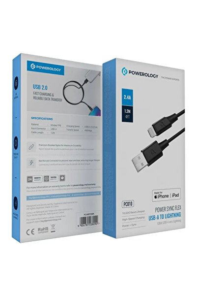 Powerology كابل Power Sync Flex USB-A إلى Lightning بطول 2 متر باللون الأسود