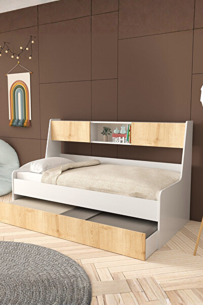 Setay Yavrulu Karyola, Viyole Kapaklı, Kitaplıklı Yavrulu Karyola - 90x200