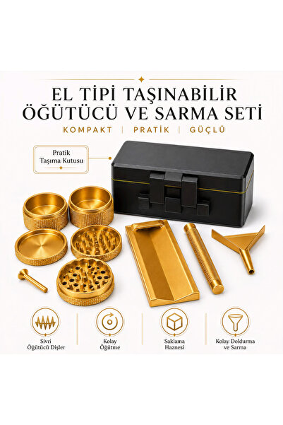 Arvina Atelier El Tipi Taşınabilir Öğütücü ve Sarma Seti | Hazneli Pratik Gri...
