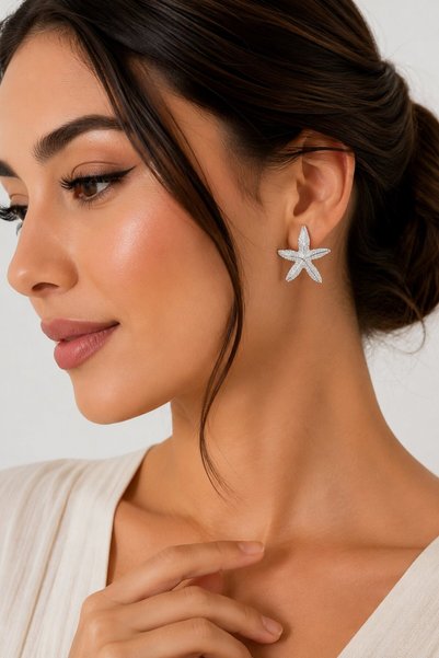 serelya Silver Color Brass Starfish Model Women's Earrings