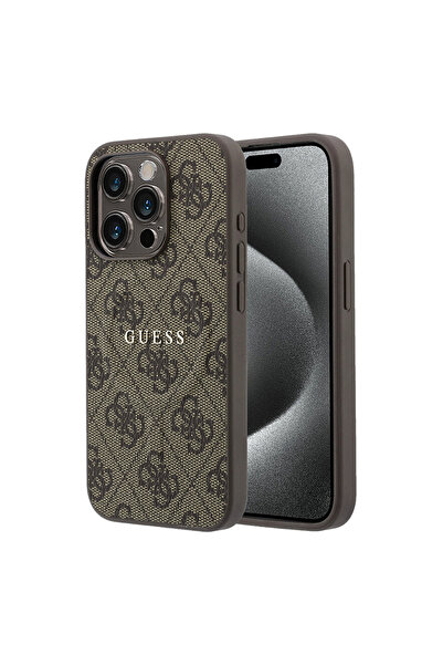 Guess iPhone 15 Pro Uyumlu Kılıf Lisanslı M-safe Kabartmalı 4G Desenli Yazı L...