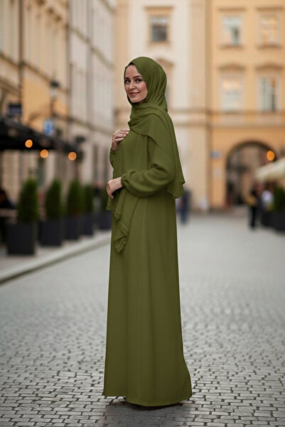 linay collection Kendinden Eşarplı Ön Fermuarlı Tesettür Ferace