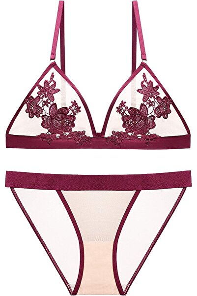OEM SHEKINI Set Sexy de Lenjerie cu Broderie Sutien și Stringi Roșii S