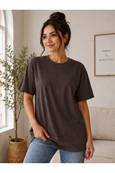 LU DUE Solid Color Unisex Comfortable and Loose Fit Crew Neck Oversize Combed...
