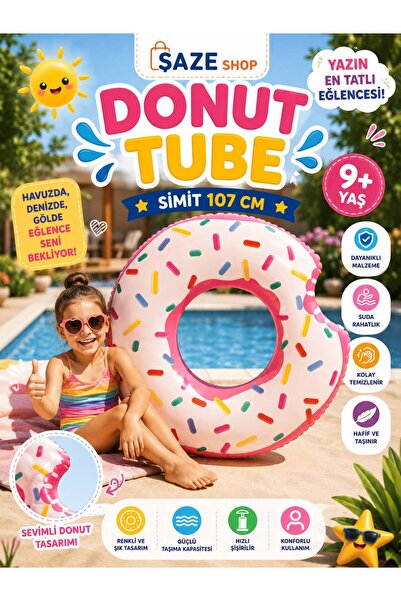 SAZE Donut Tube Simit 107 Cm Şişme Deniz ve Havuz Simidi – Renkli Donut Tasar...