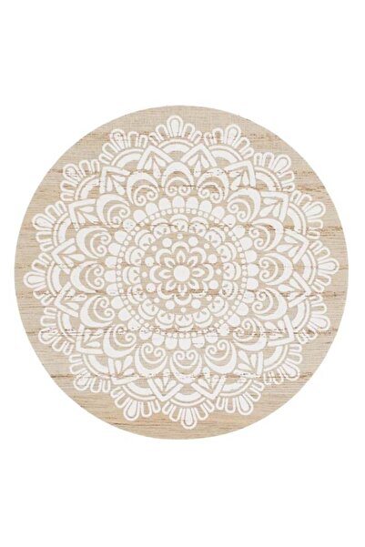 OEM Suport Pentru Pahare, Alb, Model Mandala, Lemn, Ø11cm