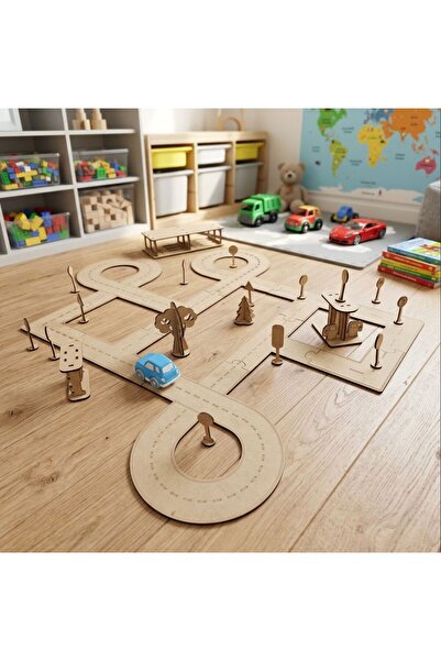LineaCraft Montessori Ahşap Mdf Yol ve Trafik Puzzle Eğitici Oyuncak