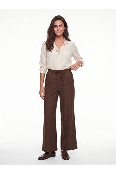 ONLOOX Bitter Brown Viscose Blended Fabric High Waist Loose Cut Elastic Waist...