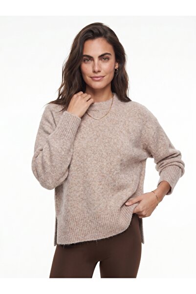 ONLOOX Mink Wool Blend Crew Neck Standard Fit Long Sleeve Knitwear Sweater wi...