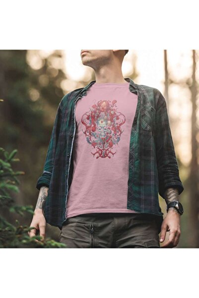 iLovePrints Skull with Roses and Abstract Elements Tshirt