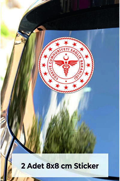 ESLEM Sağlık Logo Etiket 8 cm 2 Adet | Araç Ön Cam Sticker Cama DIŞTAN Yapışır