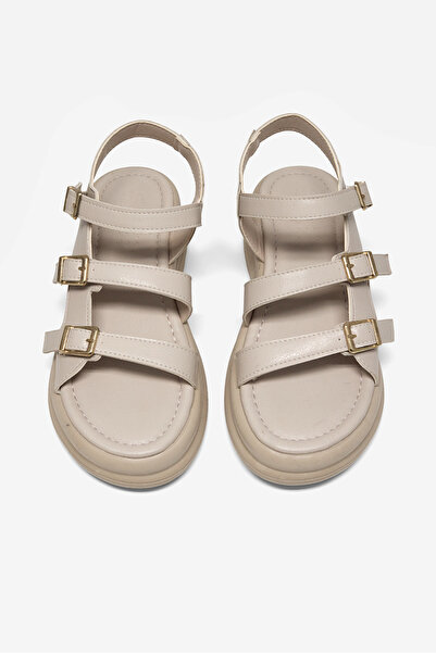Tonny Black Women's Beige Comfortable Fit Buckle Detailed Adjustable Sandals