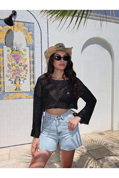 ESRAHELVACI Parlak Taşlı Örme Crop