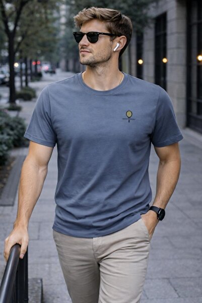 grand coco Men's midnight blue lycra supreme fabric crew neck short sleeve t-...