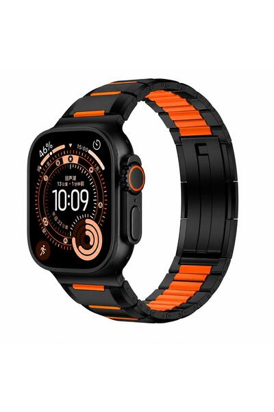 AktarMobile Apple Watch Ultra 2 3 49 mm uyumlu Metal Silikon Hibrit Kordon Pr...