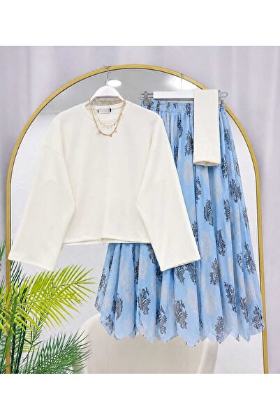 MODA MT Women's Skirt Asymmetrical Cut Detailed Blouse Set