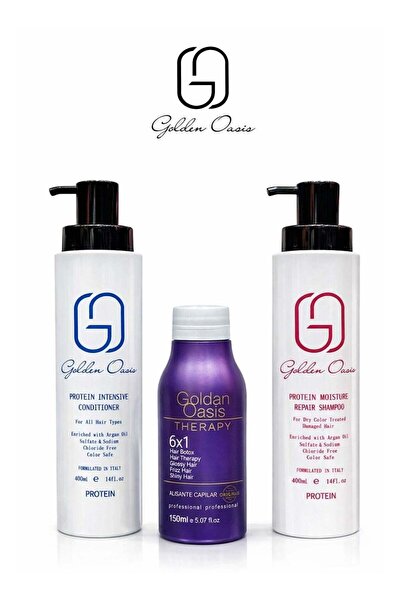 GOLDEN OASIS مجموعة ثيرابي ليس بروتين 150مل مع شامبو 400مل وبلسم 400مل للعناي...