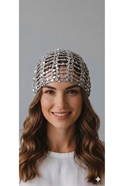MODA GRİ GÜMÜŞ PULLU FİLE ŞAPKA
