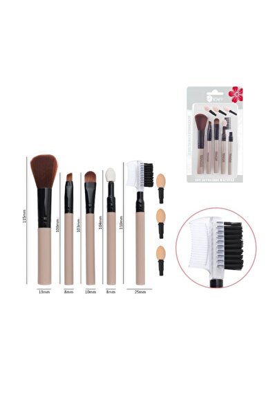 idei Set 8 Accesorii Machiaj: 5 Pensule + 3 Batoane Burete, Portabil, Bej, pe...