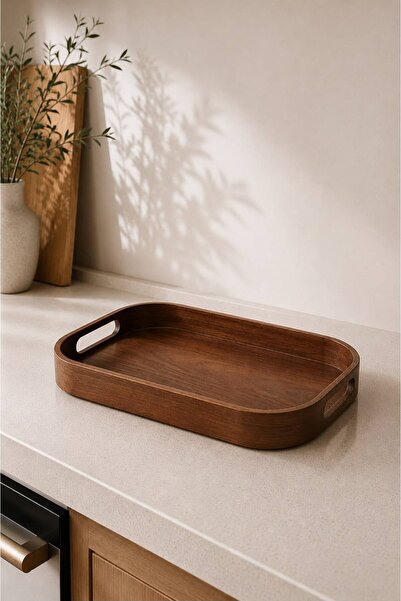LEONEV Bamboo Rectangular Tray Dark Color 33X22 cm
