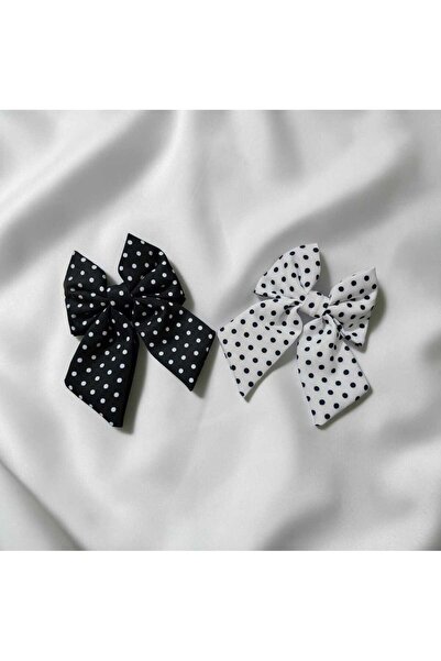 diclecollection 2-Pack Black and White Polka Dot Bow Hair Clip Clip-On Hairpi...