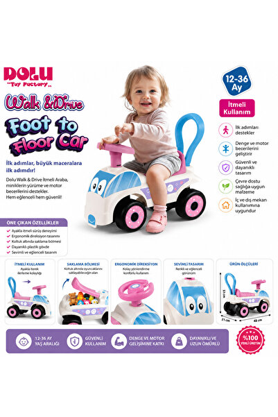 DoruCO Dolu Walk & Drive Foot To Floor Car İtmeli Binilebilir Çocuk Arabası –...