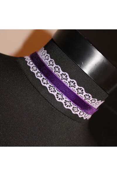 Mournbelle Mor Dantel Kadife Choker (El yapımı)