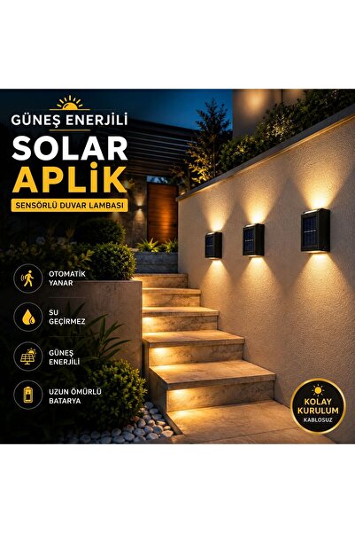 TREVIO Güneş Enerjili Solar Aplik Sensörlü Duvar Lambası – Kablosuz Dış Mekân...