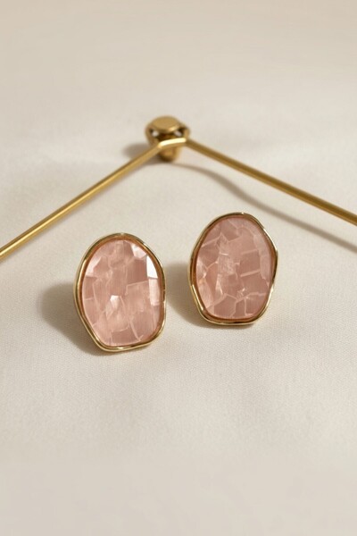 bacc Pink Jewelled Oval Earrings