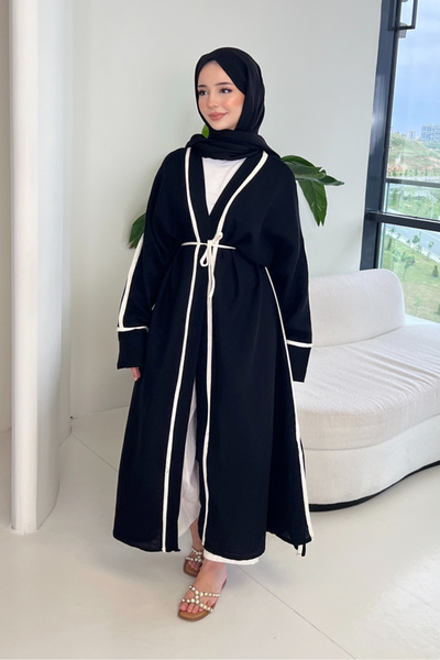 Ovn. İbiza Biyeli Müslin Kimono - Siyah