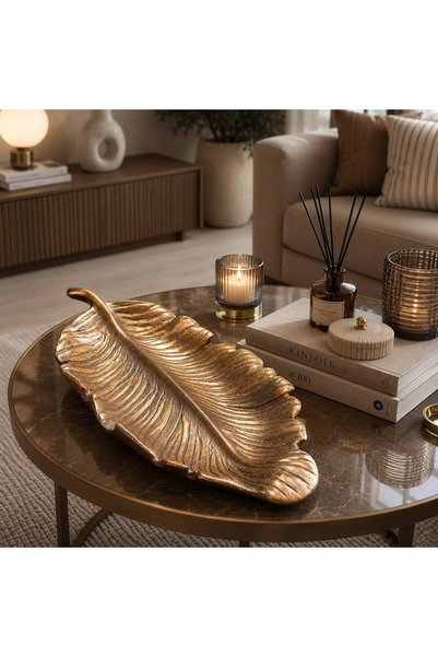 Generic Brand Metallic Brown Decorative Leaf Tray 40 cm – Large Decorative Plate, Tabletop Living Room Coffee Table Console Decor, Stone Powder Home Decoration Accessory