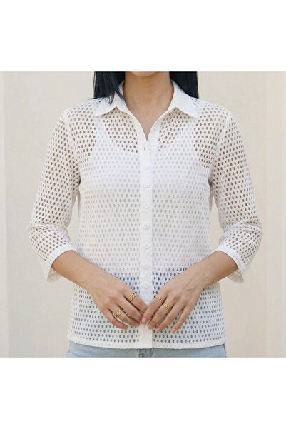 Roma Casual Shirt with Distinctive Mesh Design for a Refreshing Daily Look White