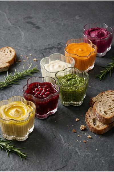 Hobibahçem Set of 6 Clover-Shaped Transparent Glass Bowls & Stylish Jam and S...