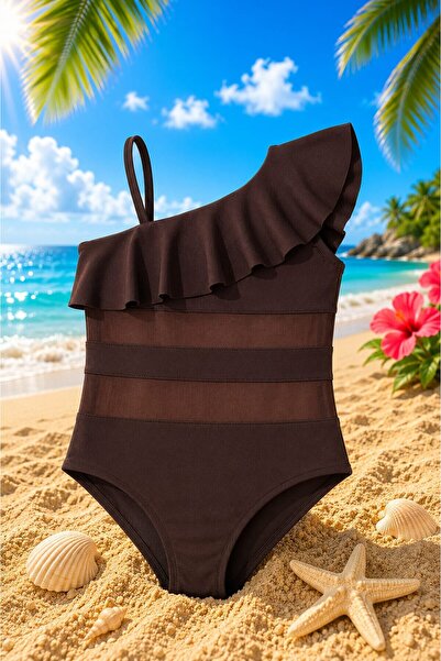 My Kids Wear Girl's One-Piece Swimsuit with Ruffle and Tulle Detail. 12839
