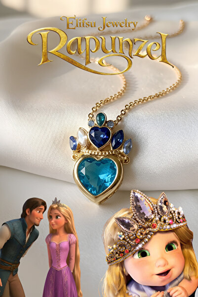 Elifsu Jewelry Çelik Rapunzel Tacı Model Zirkon Taşlı Kalpli Kolye