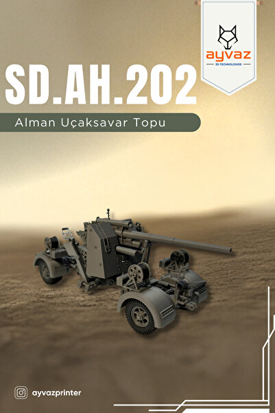 ayvazprinter SD.AH. 202 1/35 Ölçek, 7x22x7,5 cm Boyutlu, Uçaksavar Topu Maketi