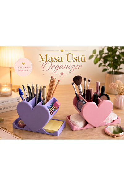 senayartstudio Heart-Shaped Desktop Organizer |   Multi-Compartment Pen Holde...