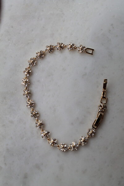 Luvix Design Zircon Stone Flower Design Gold Chain Bracelet