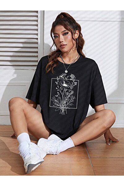 JENOLAN Žene / Devojke Cvet u okviru Štampano Oversize kroj T-shirt Ležerni d...