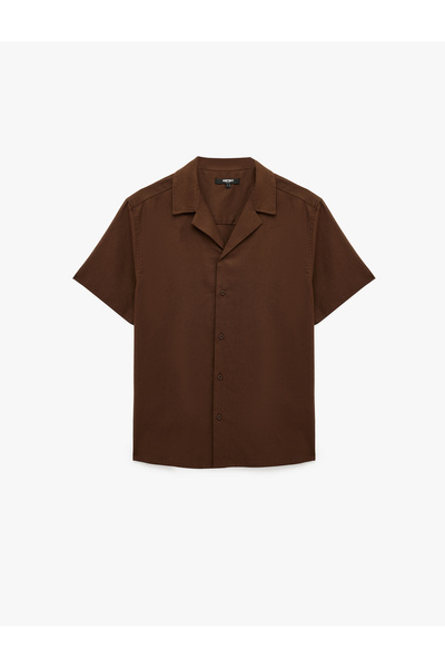 Koton Regular Fit Turn-Down Collar Cotton-Linen Blend Short Sleeve Shirt