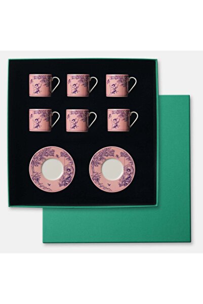 VİTELLİ Timeless Collection Pembe 12 Parça 6 Kişilik Türk Kahvesi Fincan Takı...