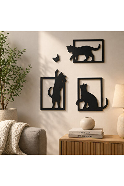 LAVİNİA Modern Kedi Figürlü Duvar Süsleri- 3'lü Set (3D)