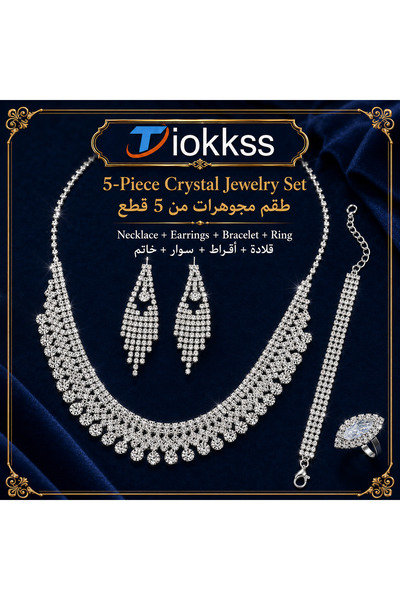 Tiokkss Women 5-Piece Rhinestone Jewelry Set, Sparkly Crystal-Look Necklace E...